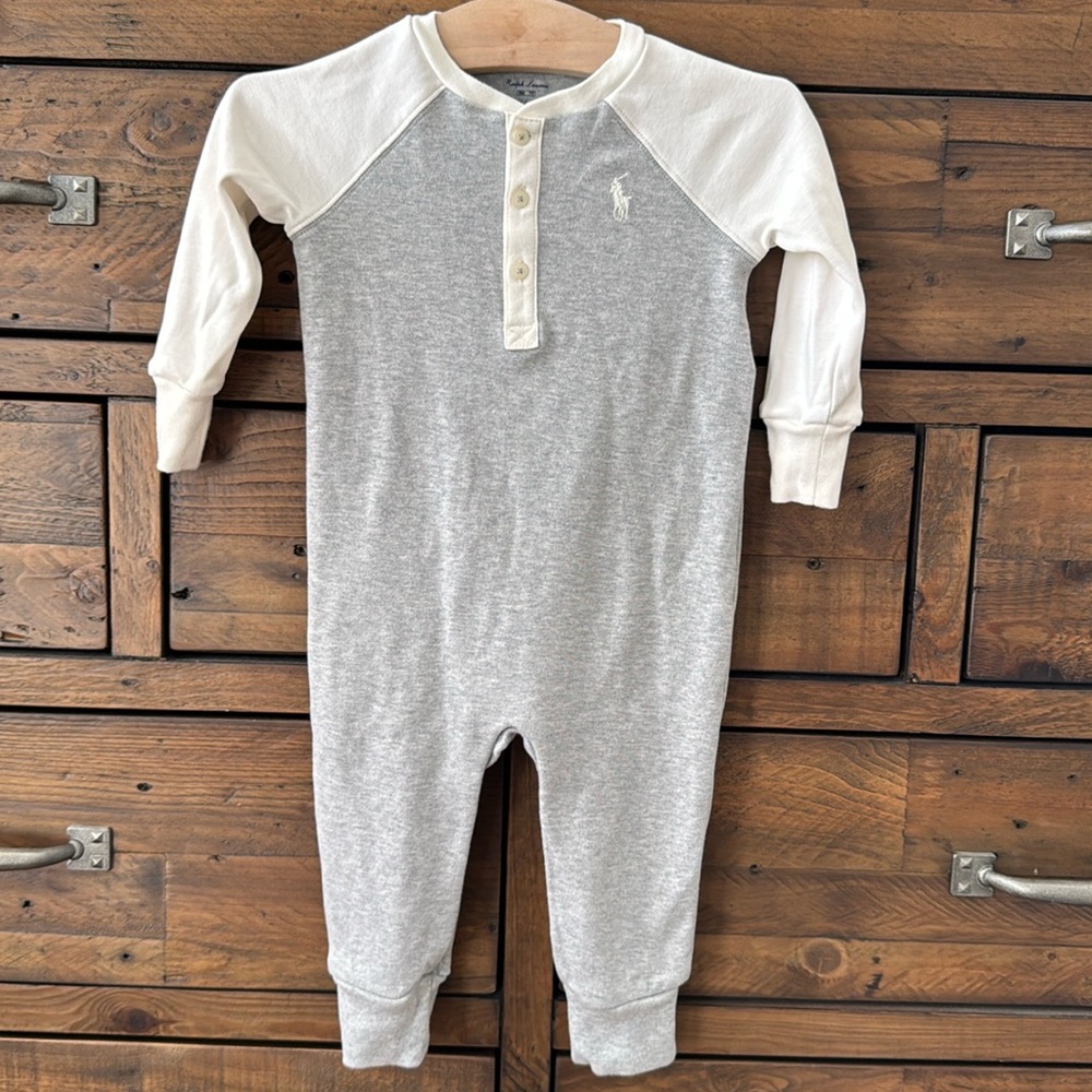 Ralph Lauren footless onesie gray and cream size 9 months
